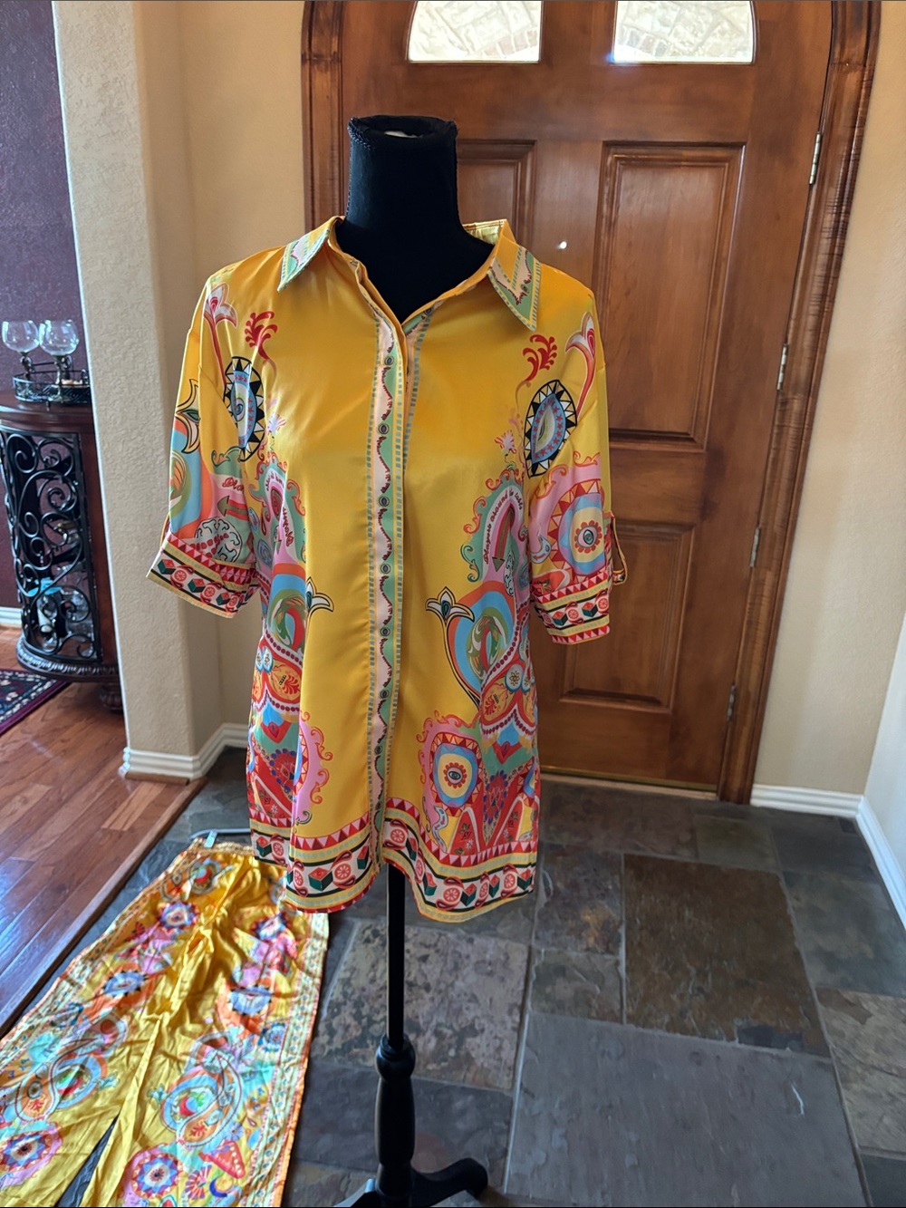 Yellow Paisley-Print Short Sleeve Shirt & matching Pants